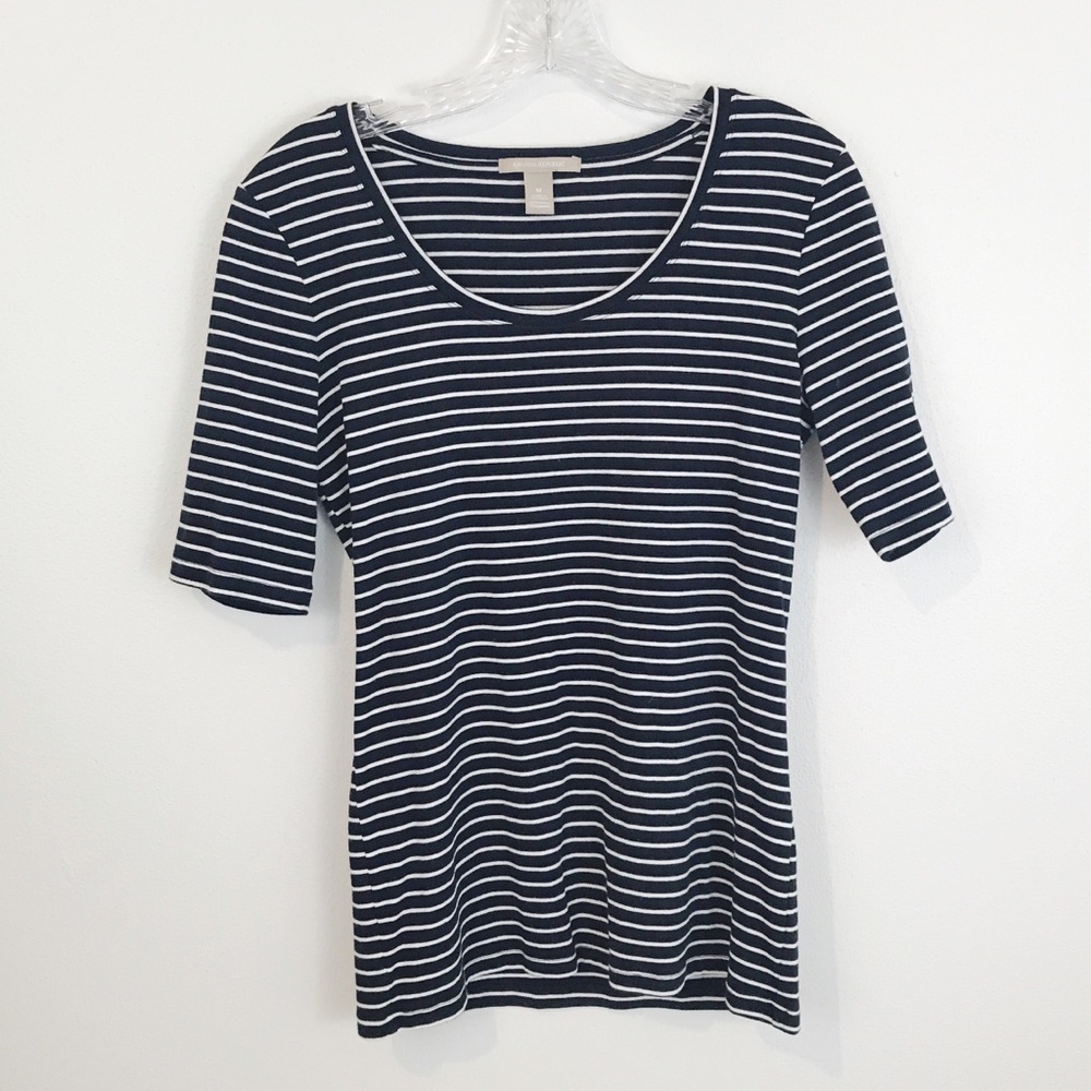 Banana Republic 3/4 Length Sleeve Navy Striped Tee